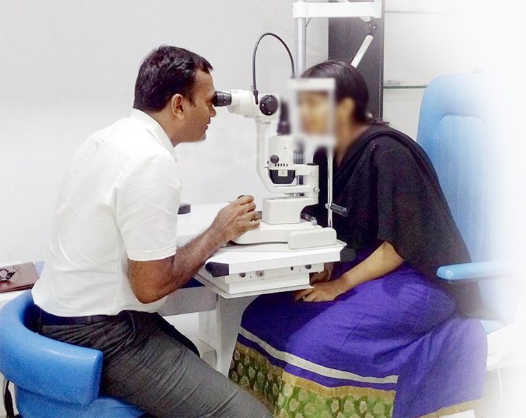 Slit-lamp examination during an outpatient consultation.